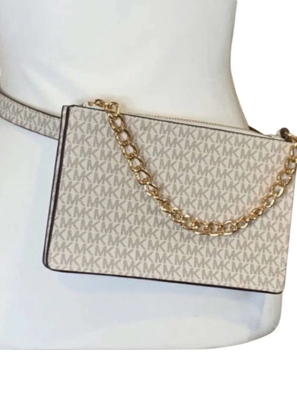 Michael Kors Beige Logo Chain Crossbody Bag